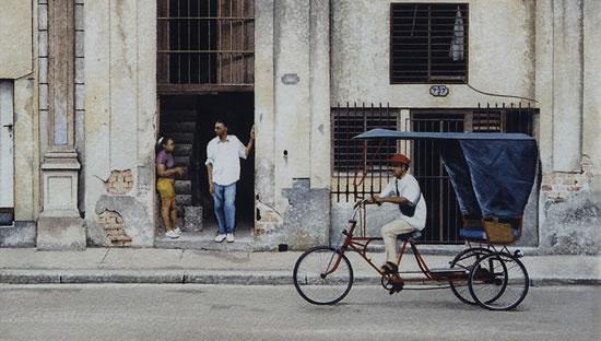 Havana Street Life (Cycle Rickshaw Painting) - Havana Cuba Art Collection. Paintings by award winning Surrey artist